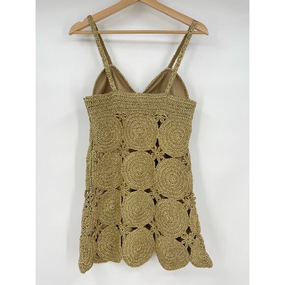 SIMON MILLER | NWT Beep Beep Mini Dress in Star Gold Lurex Crochet S - Picture 5 of 13